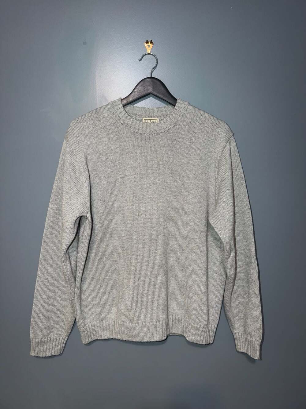 LL Bean Men's Grey 100% Cotton Crewneck Knit Sweater Medium Regular